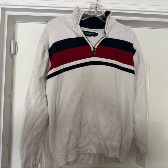 U.S. Polo Assn. Quarter-Zip Gray Striped Sweater Men’s small - Picture 2 of 5